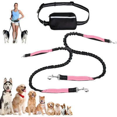 5.5 Ft Hands Free Dog Leash with Zipper Pouch, Dual Padded Handles Waist Leashes for Dogs Walking
