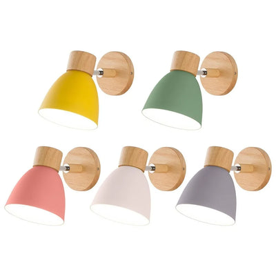 LED Wooden Nordic Wall Lamp Modern Wall Sconce for Bedroom Living Room Home Lighting Macaroon 6 Color Steering Head E27/E26 Base